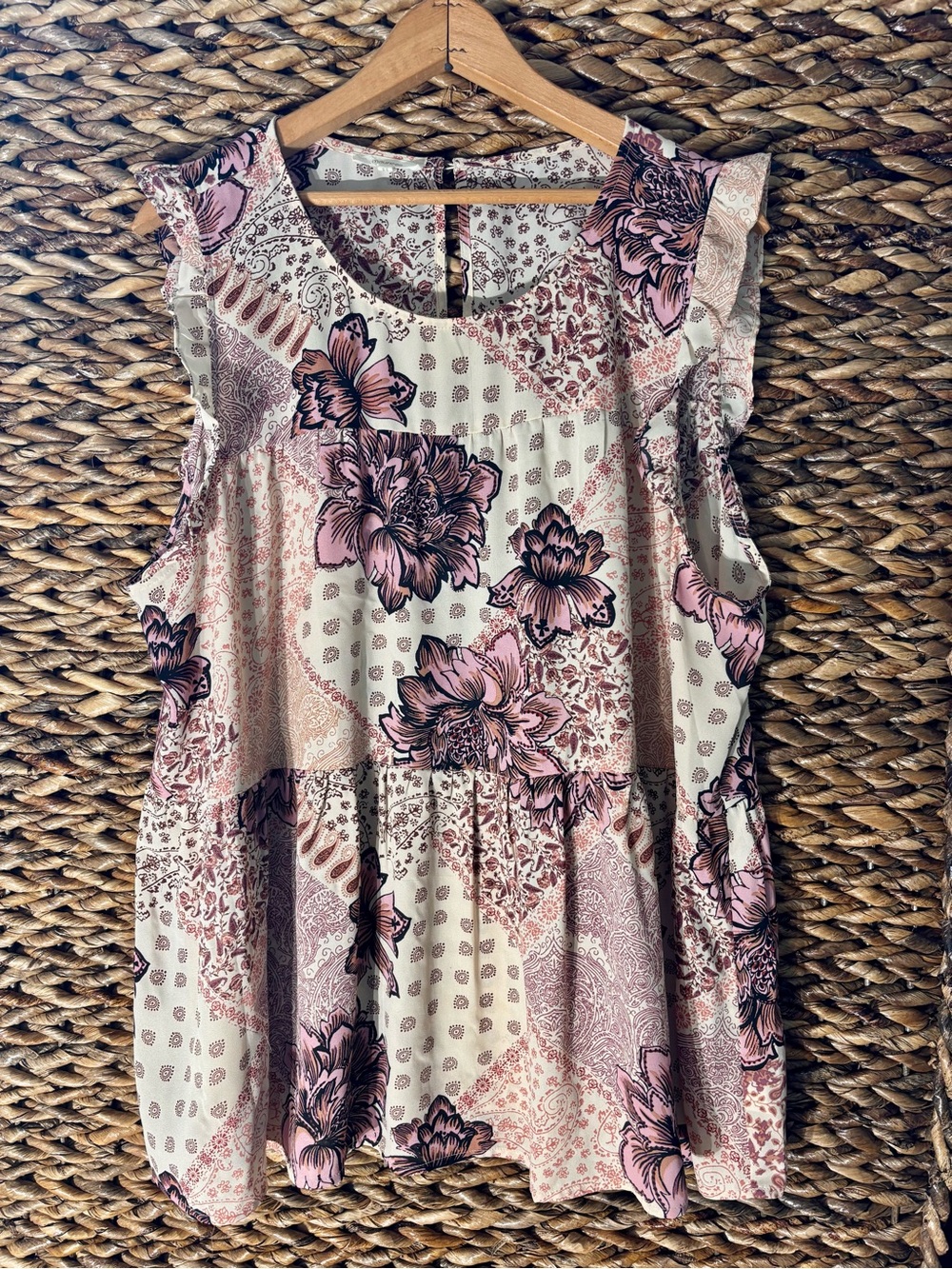 Maurices Pink Floral Patchwork Sleeveless Tunic